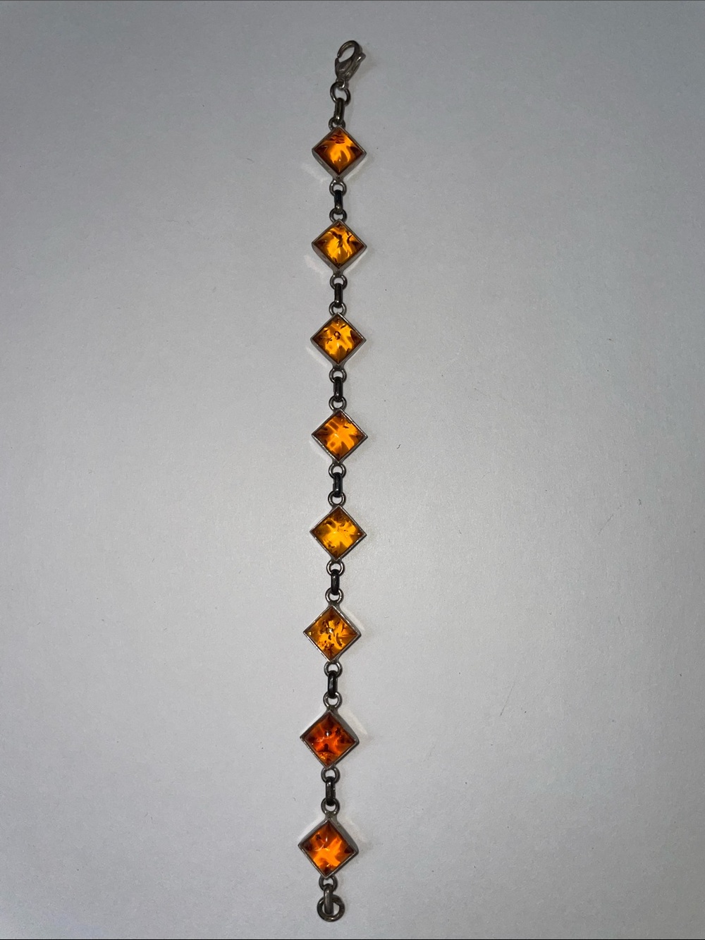 Vintage Baltic Sterling .925 Silver Orange Amber Link Bracelet. 7.25” - Picture 2 of 5